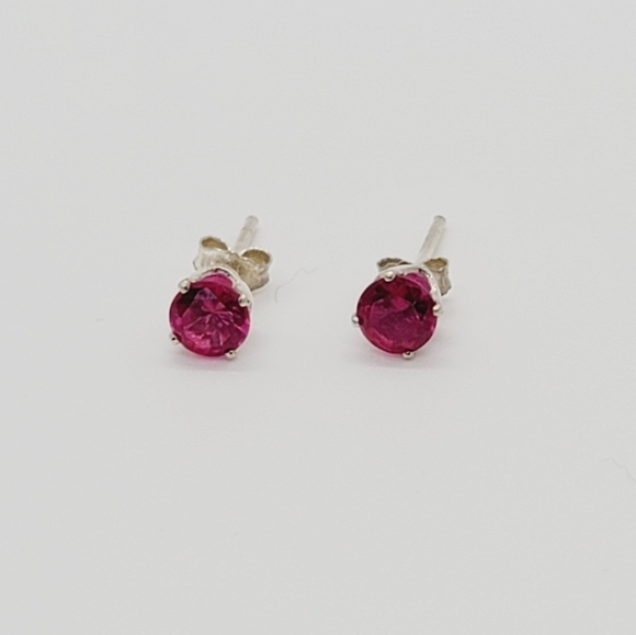 New Fuchsia Round Cut CZ Stud Earrings - Picture 6 of 6